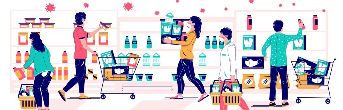 Artwork of people shopping in grocery store
